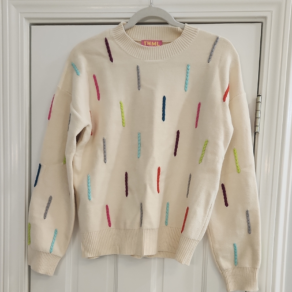 THML Ivory Sweater with Multicolor Accents